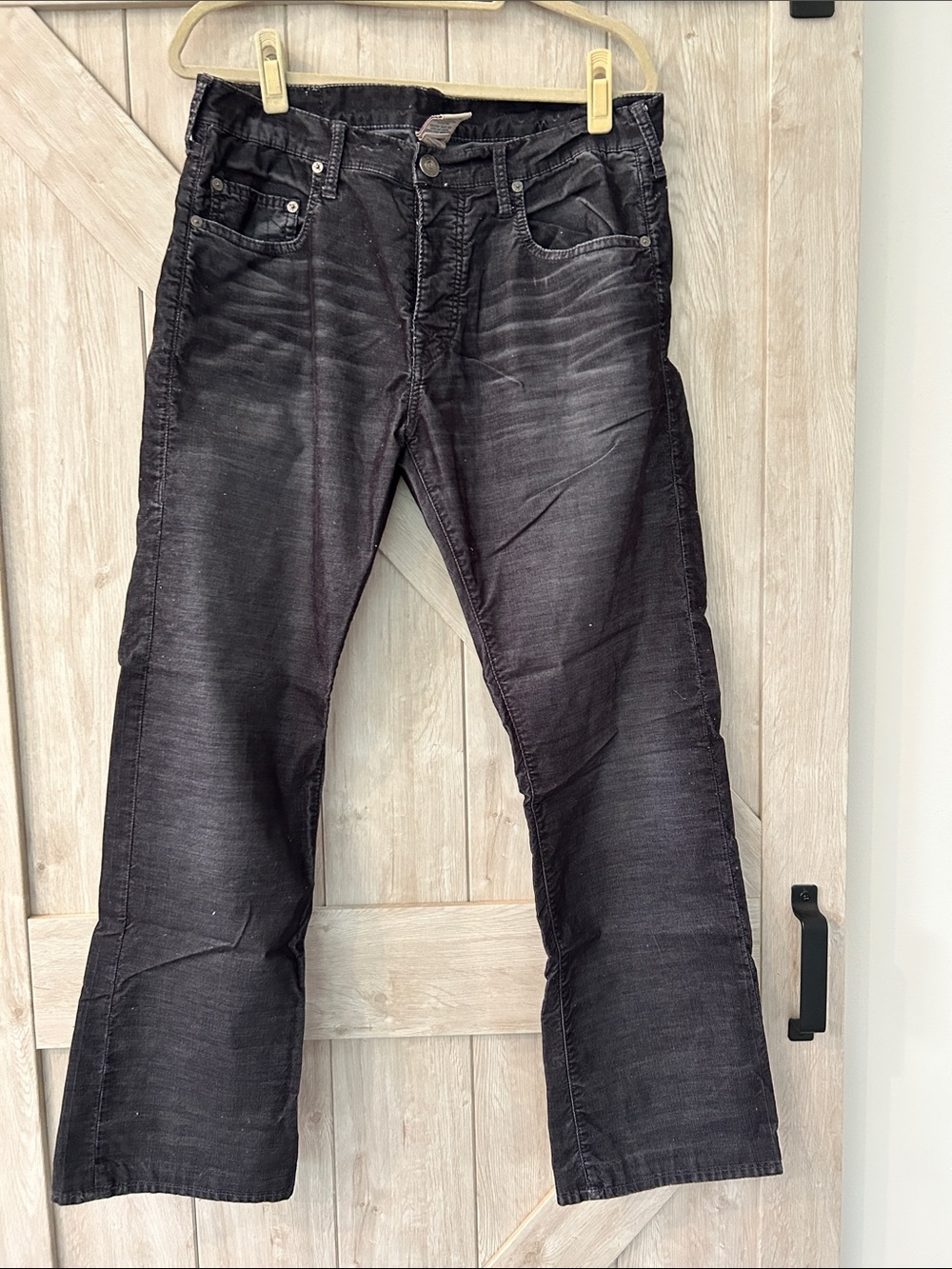 True Religion Men's Distressed Charcoal Bootcut Jeans